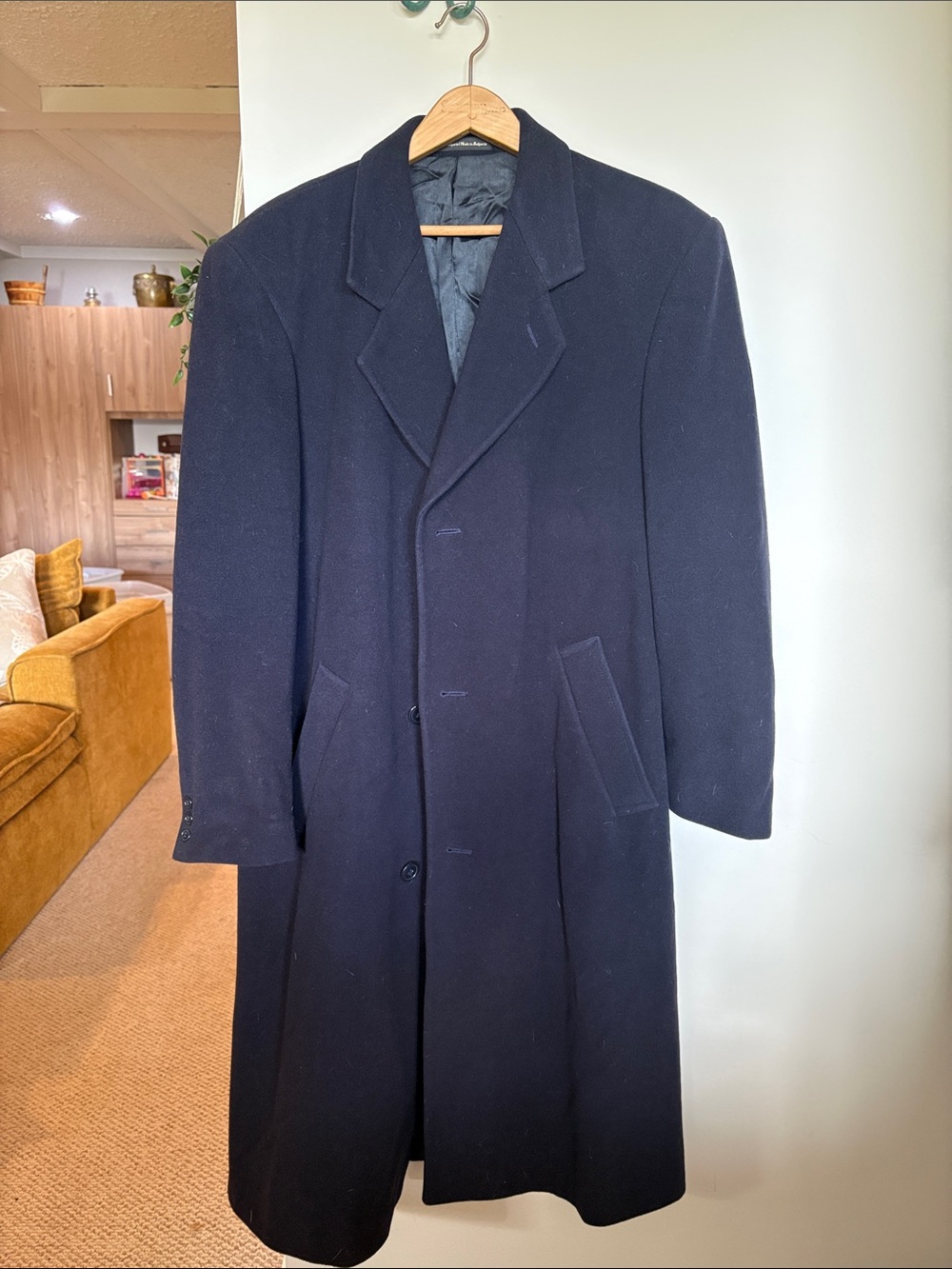 Wool & Cashmere Made in Italy Navy Wool Cashmere Long Coat - estimated Men’s M